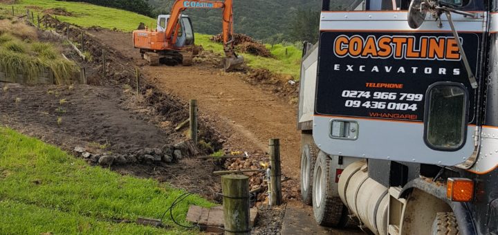 Coast Excavators Truck and Digger working in Whangarei