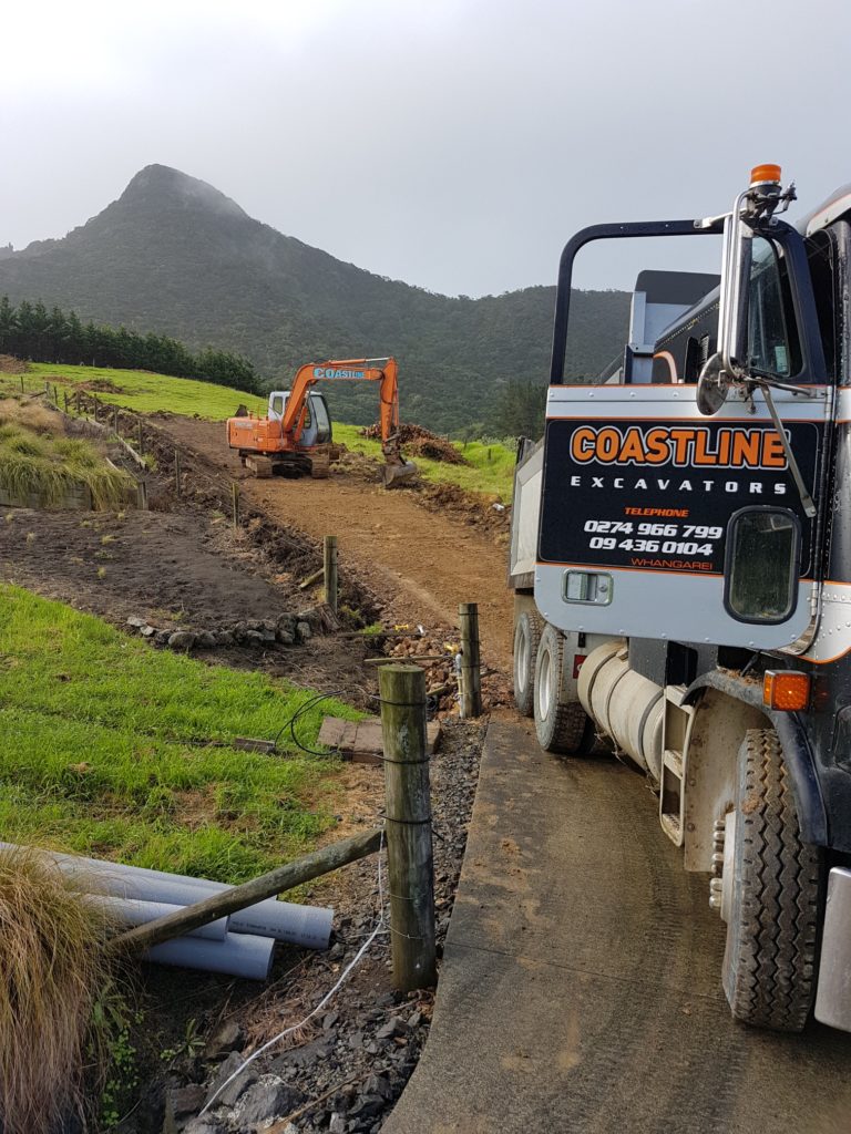 Coast Excavators Truck and Digger working in Whangarei